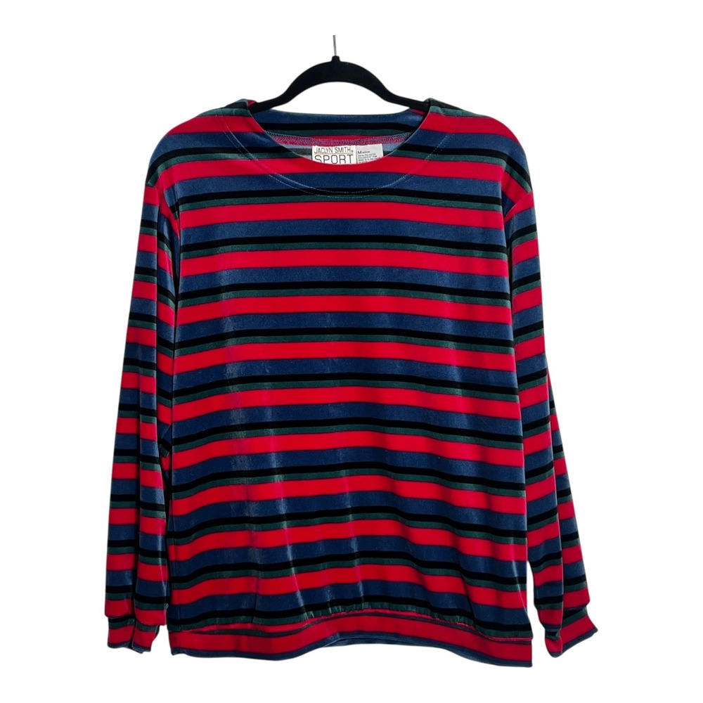 Jaclyn Smith Sport Womens Velvet Striped‎ Sweatshirt Red Blue Green Medium